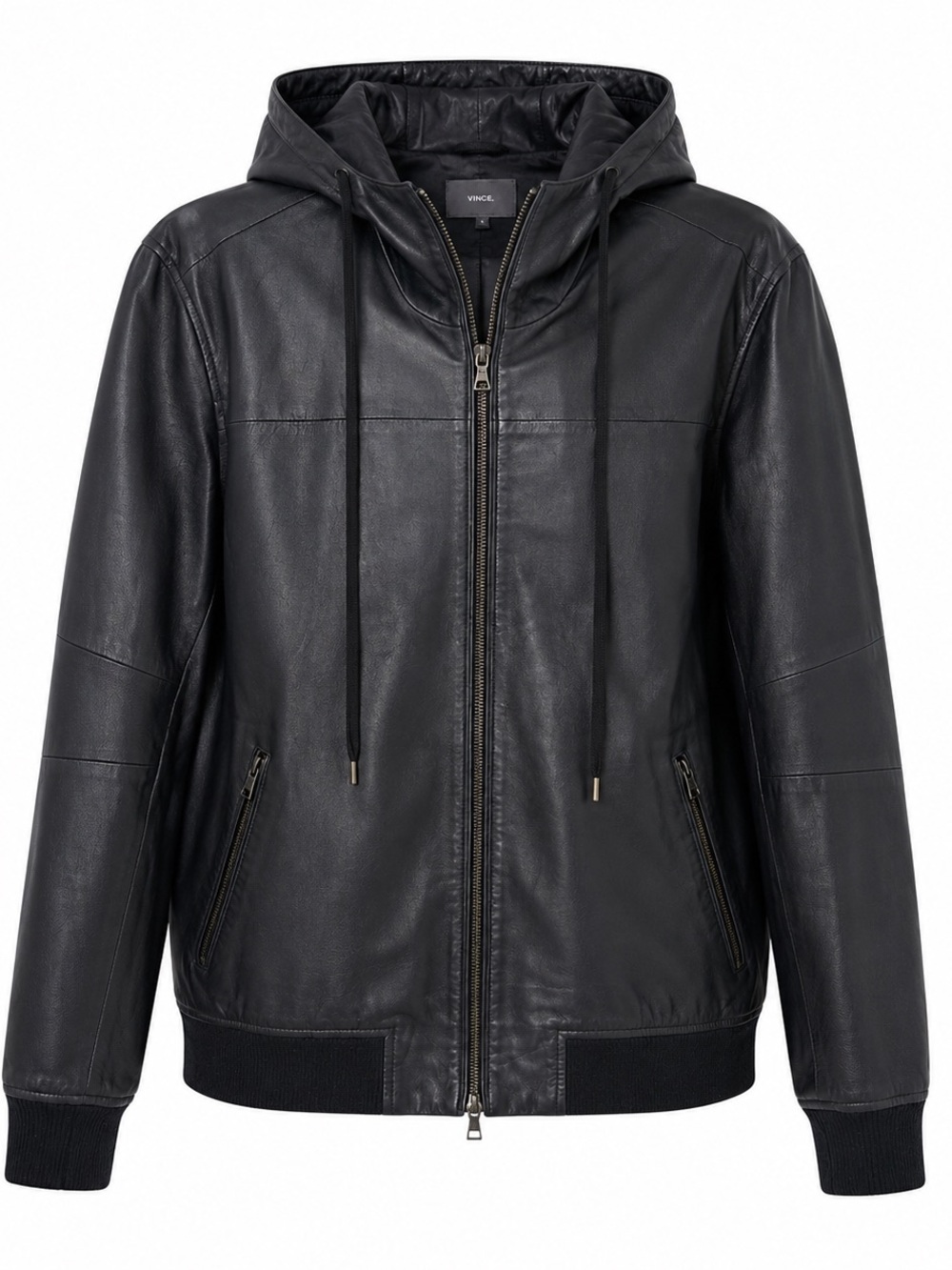 Vince Sheepskin Leather Light Black Hooded Bomber Jacket (Orig Retail $1095)